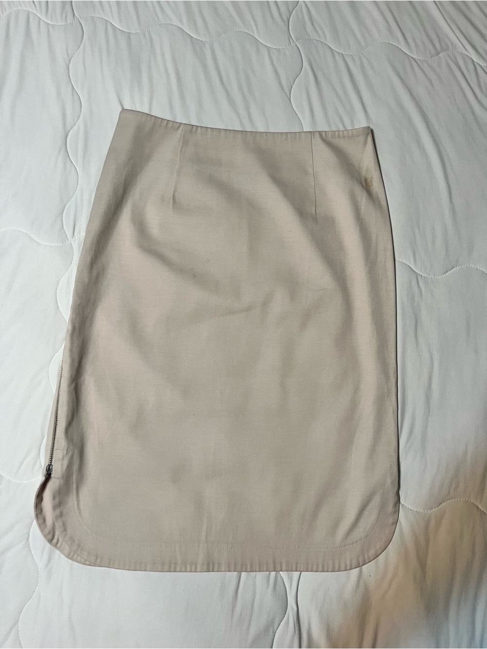 Tristan Beige Tailored Midi Pencil Skirt Side Zipper Detail – Made in Canada – S
